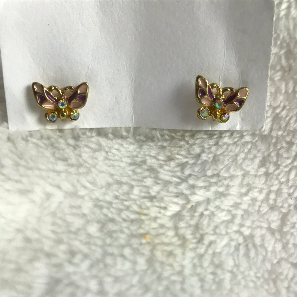 Gold tone Butterfly Crystal Earrings
